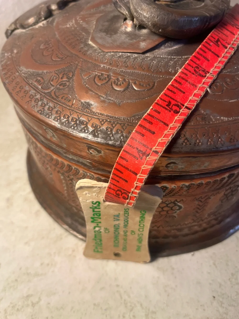 Antique Copper Hand Etched Hammered Indian Chapati Box